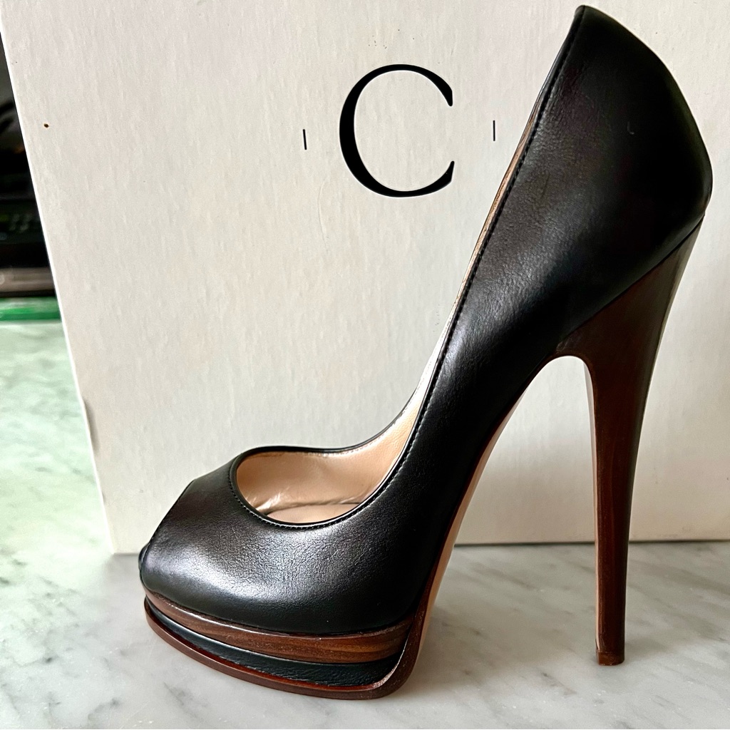 Casadei Open-Toe Platform Shoes, 5.5 Size, Women, Calf Leather, Nwb+Dust Bag
